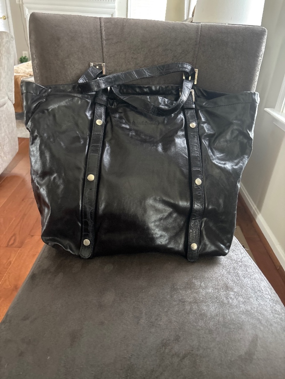 Russell & Bromley Black Leather Tote Handbag Silver Studs